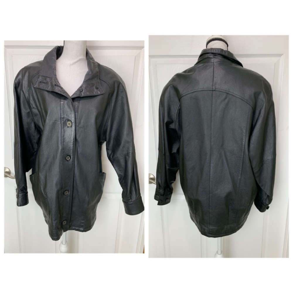 Jacqueline Ferrar Medium Black Leather Jacket Coat - image 1